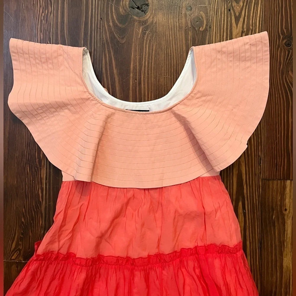 BEULAH Tiered Summer Dress Pink Orange Collar - Picture 2 of 5
